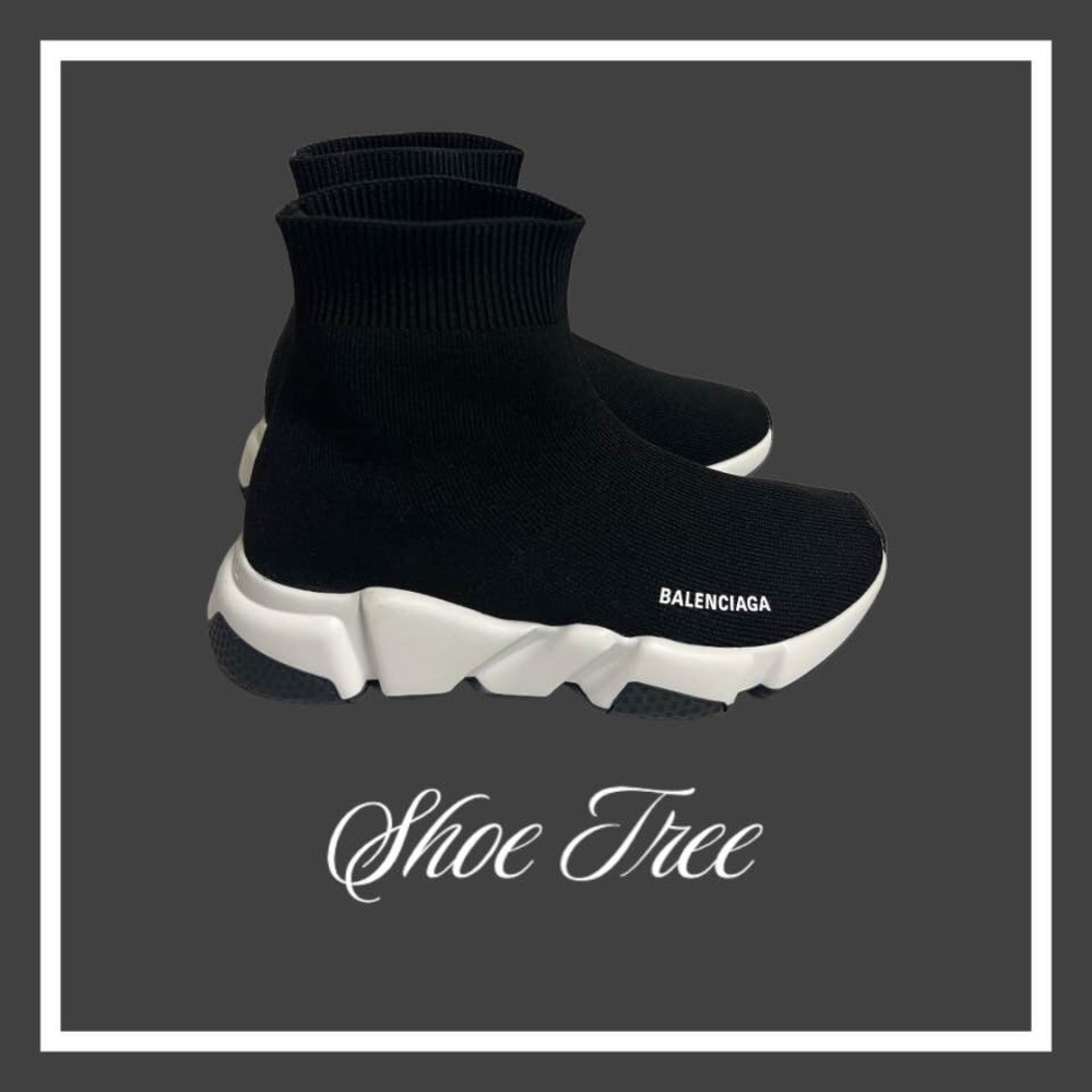 Balenciaga Speed Trainer Knit Sneakers Women Size 6 Sock Sneaker Black White